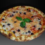 Pizza Margarita, Tomate, mozzarella, aceitunas y albahaca fresca o molida