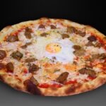 Pizza Aguirrebeña, Tomate, mozzarella, cebolla, hongos, huevo