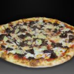 Pizza Carrillera, Carrilera de ternera al vino tinto en su salsa, pure de patata, sal maldon