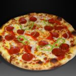 Pizza Diabola, Tomate, mozzarella, cebolla, pimientos, peperoni y salsa o aceite picante